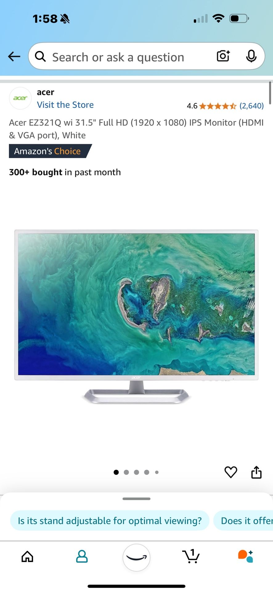 31.5 Inch Acer White Monitor X 7