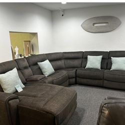 Furniture- 6 Pc High Performance Fabric Sectional With 2 Power Recliners- Hutchenson 