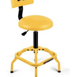 Shop Stool with Backrest, Mechanic Garage Stool for Workshop, Adjustable Shop Stools Chair, Padded Workbench Stools for Men Women, 300 LBS Capacity, 3