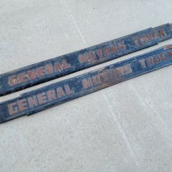 Original 1938 to 1946 GMC Pickup Truck Hood Side Emblem Molding Trim Pair