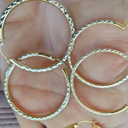 2 Tones Sterling Silver Earrings 