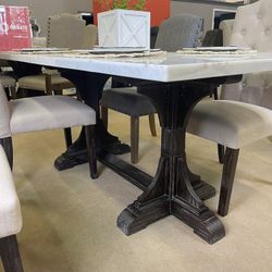 Gerardo White Marble & Weathered Espresso Dining Table