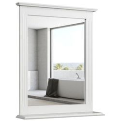 Costway Square Vanity Makeup Mirror Space Saving Wall Mirror Bathroom W/Shelf