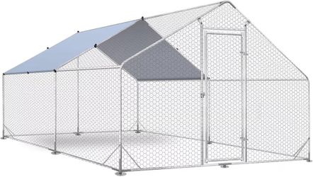 Outdoor Metal Chicken Coop Large Walk-in Poultry Cage Spire-Shaped Chicken Run with Waterproof and Anti-Ultraviolet Cover for Outside,Backyard and Far