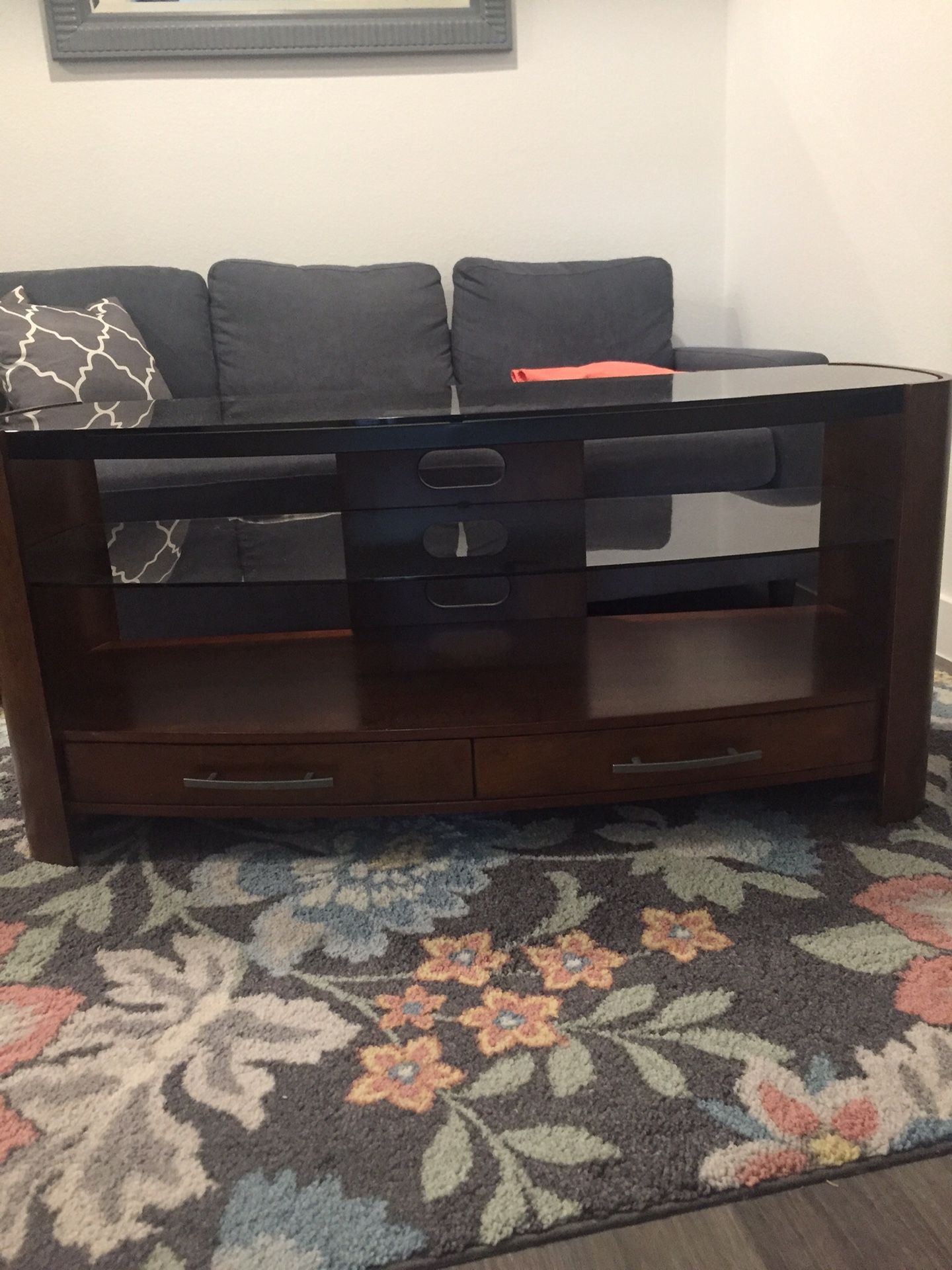FREE TV stand with shelves and drawers. 50 inches long