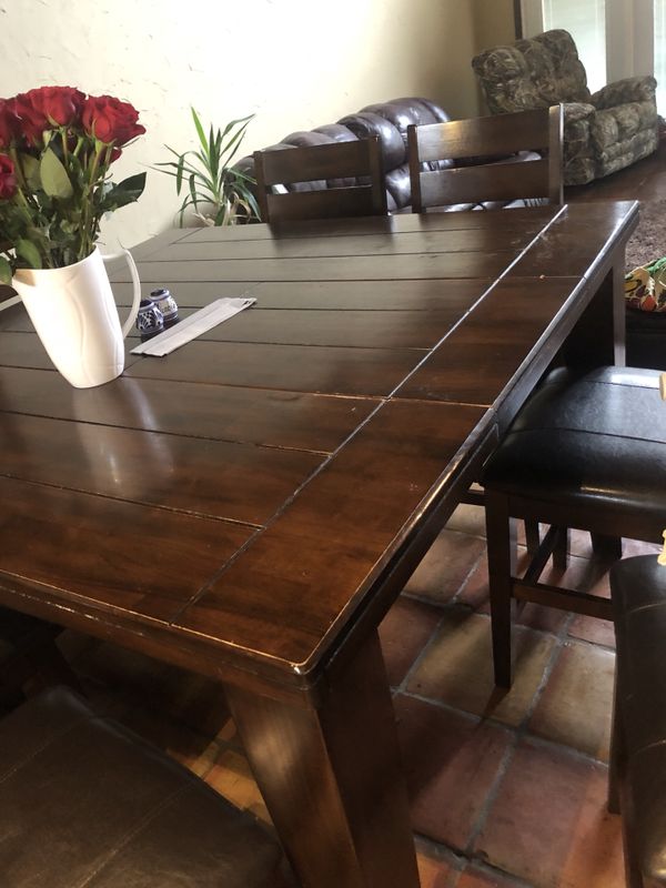 Ashley Furniture Hightop Table For 8 Real Wood Chairs Leather Ashley Furniture Hightop Table For 8 Real Wood Chairs Leather Seats No Rips