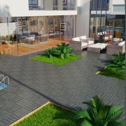 Patio Floor Tiles Pack of 11 WPC Wood-Plastic Composite Patio Deck Tiles DIY Interlocking Decking Tiles, Quick Deck Floor Tile, Court Tile, Water Resi