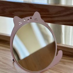 Cute Pink Cat Mirror Tabletop Vanity Mirror 