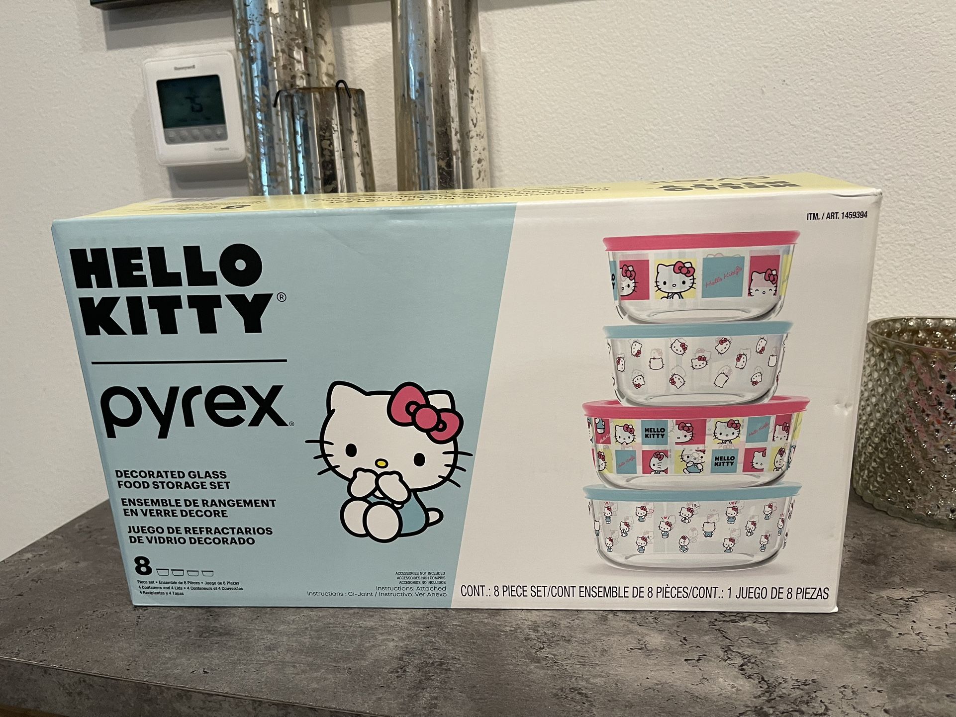 New Hello Kitty Pyrex Glass Food Decorated Storage 4 Containers 4 Lids ...