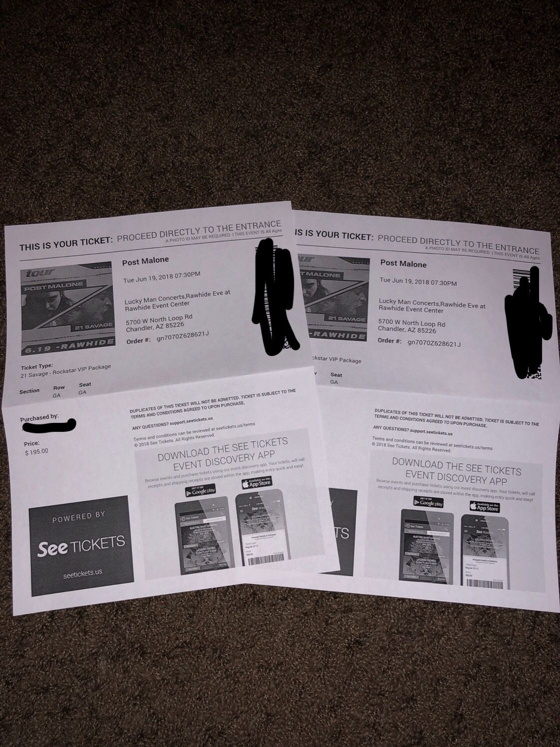 Post Malone 21 Savage VIP Package 2 Tickets June 19