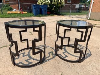 Pair of Geometric Metal and Glass End Tables
