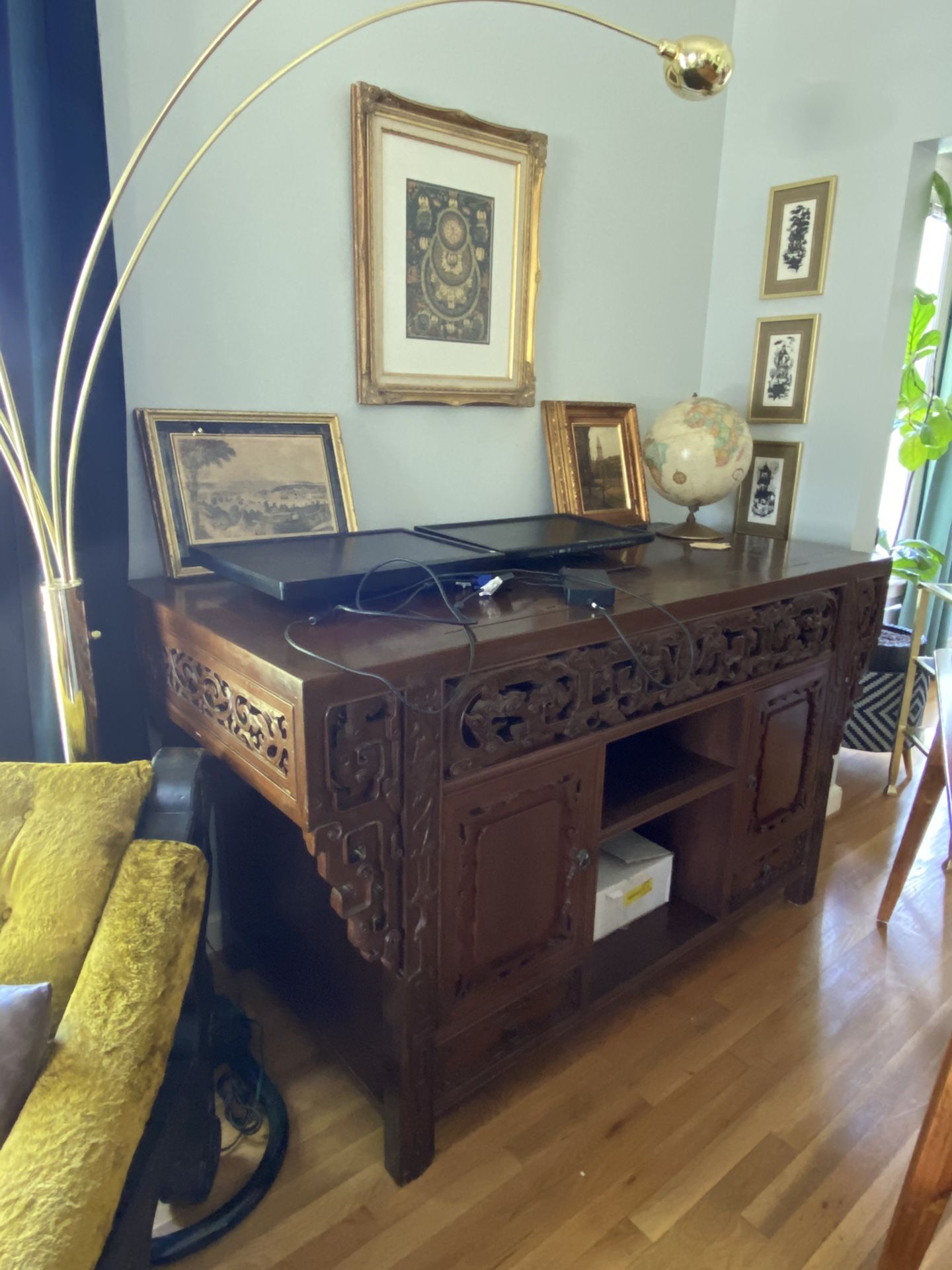 Hand carved Antique Bar, Desk, Cabinet, Buffet Sideboard with Storage