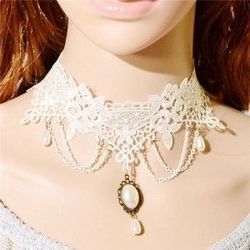 PEARL WHITE LACE DROP PENDENT NECKLACE