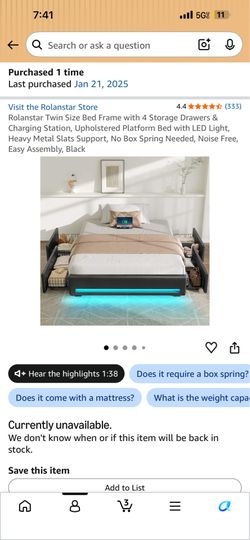 Twin bed with mattress