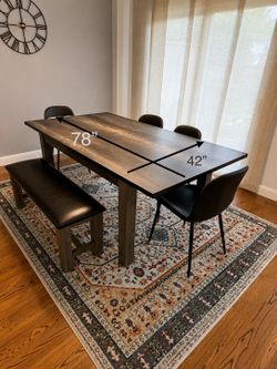 Rustic Farmhouse Dining Table with Bench & 4 Chairs – $300