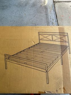 New Presidio EH steel platform bed frame. This queen-sized frame is constructed from steel and includes a headboard and footboard.  Estimated (WxDxH):