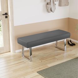 Gray Faux Leather Bedroom Bench With Metal Legs