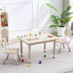 Kids Table and 2 Chairs Set, Height Adjustable (17.7"-26.1") Toddler Table and Chair Set, Multi-Activity Table with Graffiti Desktop, Children’s Table