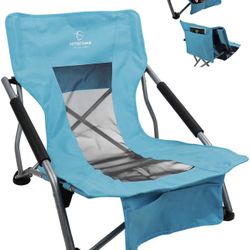 HITORHIKE Low Sling Beach Camping Concert Folding Chair with Armrests and Breathable Nylon Mesh Back Compact and Sturdy Chair