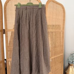 Vintage Midi Ralph Lauren Brown Plaid Pleated Skirt