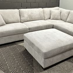 Thomasville Artesia Corduroy Sectional Couch Sofa with Ottoman L Shape 