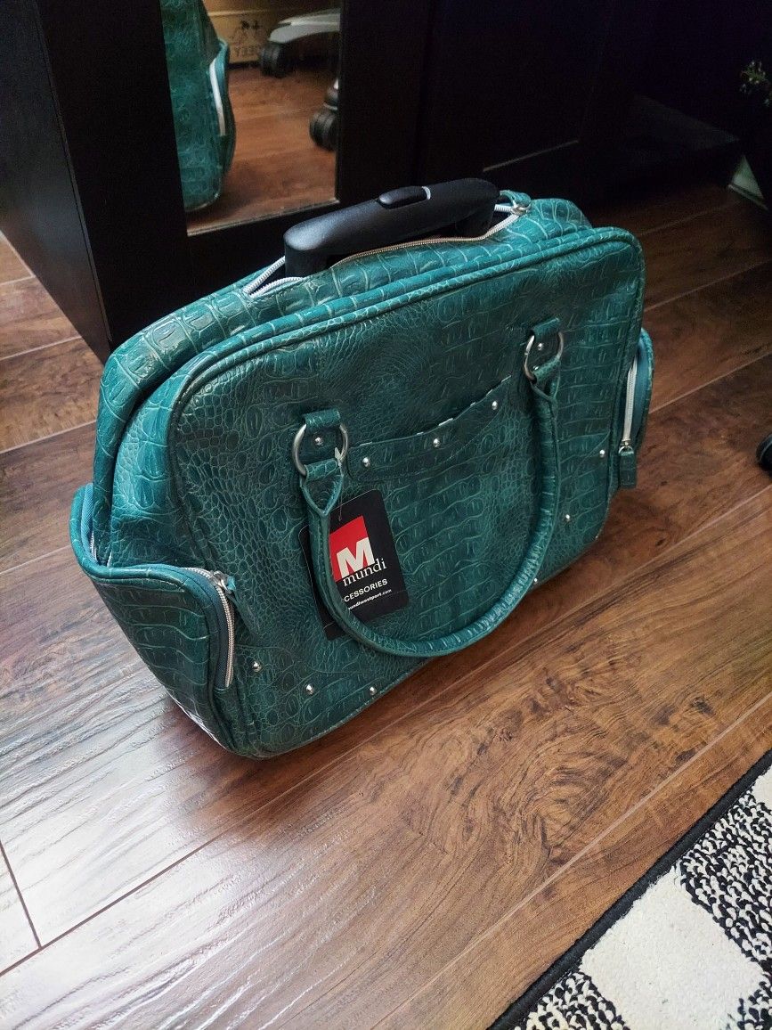 Mundi Rolling Tote Bag Handbag Green And Red 