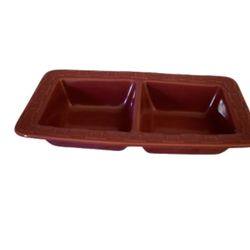 Longaberger Rectangular Divided Vegetable Bowl Woven Traditions Paprika Red