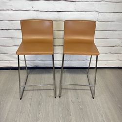 Ikea Brown Faux Leather Bar Stools 2pc