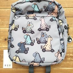 GENDER NEUTRAL HUXABABY GRAY DINOSAUR ON GO KART BACKPACK **BRAND NEW - W/TAGS**