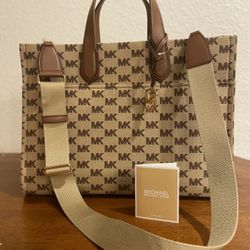 Michael Kors Large Tote Bag Gigi Fabric Brown Purse