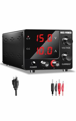 NICE-POWER DC Power Supply Variable 0~30V 0~10A, 3-Digits LED Display Current and Voltage Adjustable 150W Fixed with Encoder DC Bench Power Supply 15V