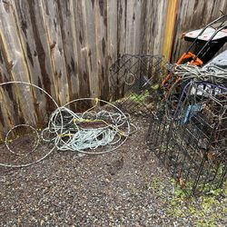 Crab pots and ring nets with rope