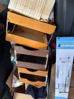 Vintage office oak wood paper/ document trays / boxes