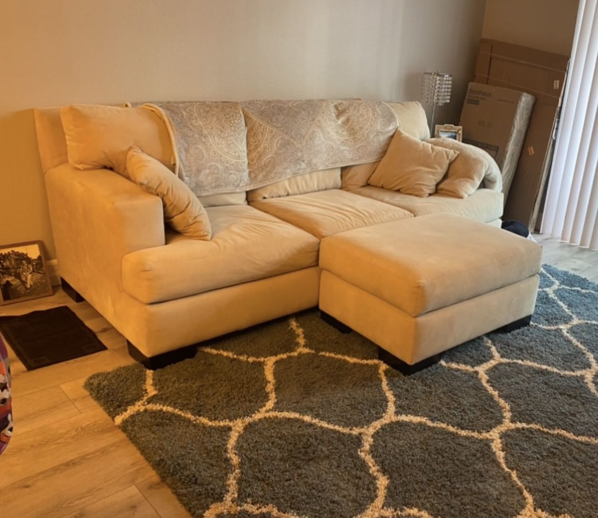 Beige Couch & Ottoman - Must Go