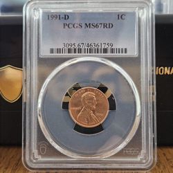1991-D Lincoln Cent PCGS MS67RD Free Shipping! 