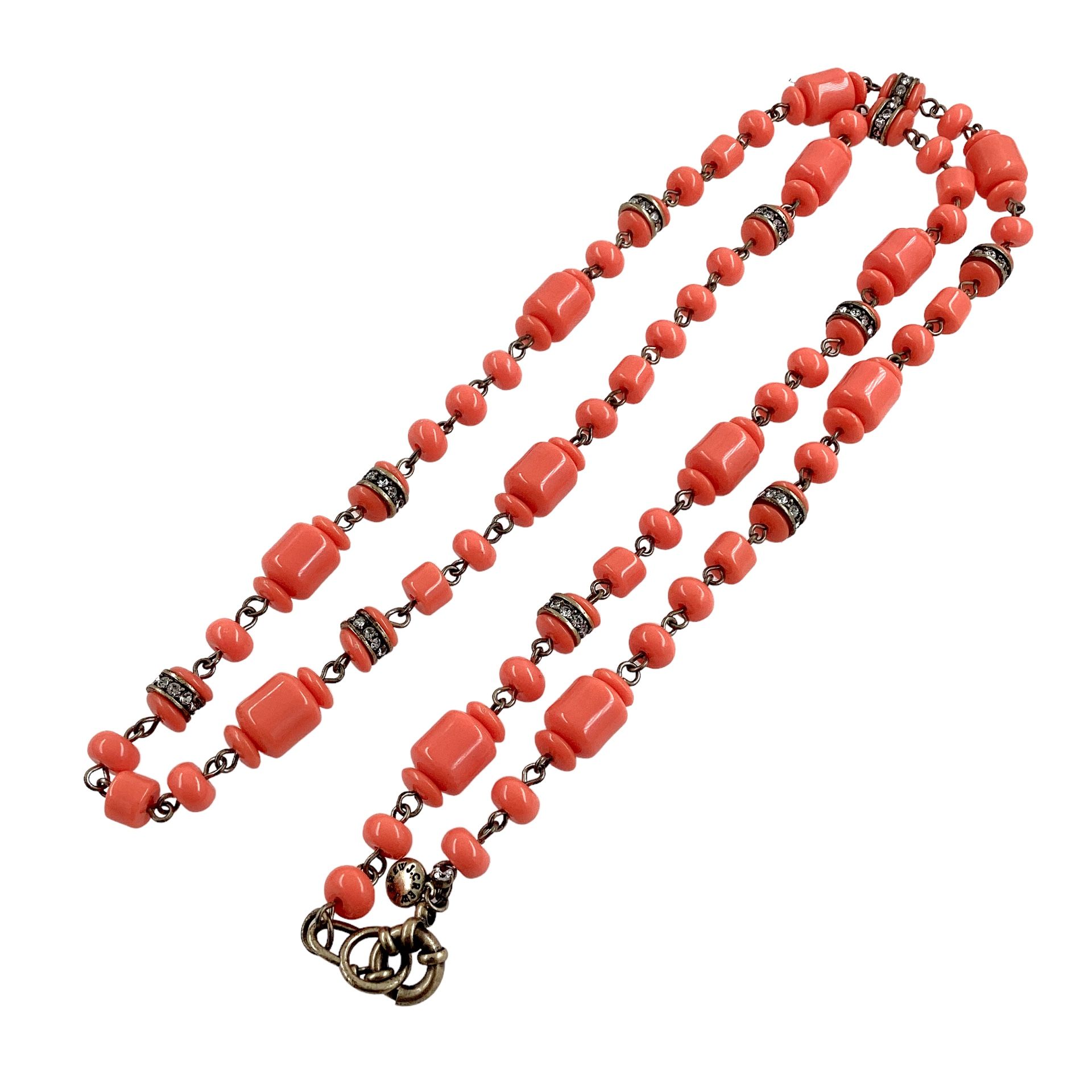 J Crew Woman Long Beaded Necklace, 35 in, Orange Plastic, Brass, 80s Style Disco