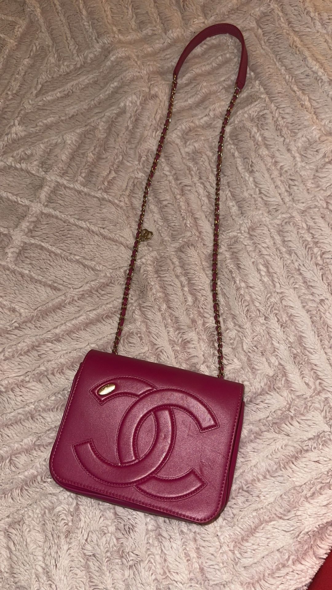 CHANEL CC LOGO MANIA HOT PINK LAMBSKIN LEATHER CROSSBODY MINI FLAP BAG