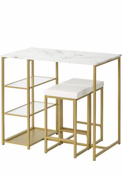 Bar Table Set with Stools and Shelves