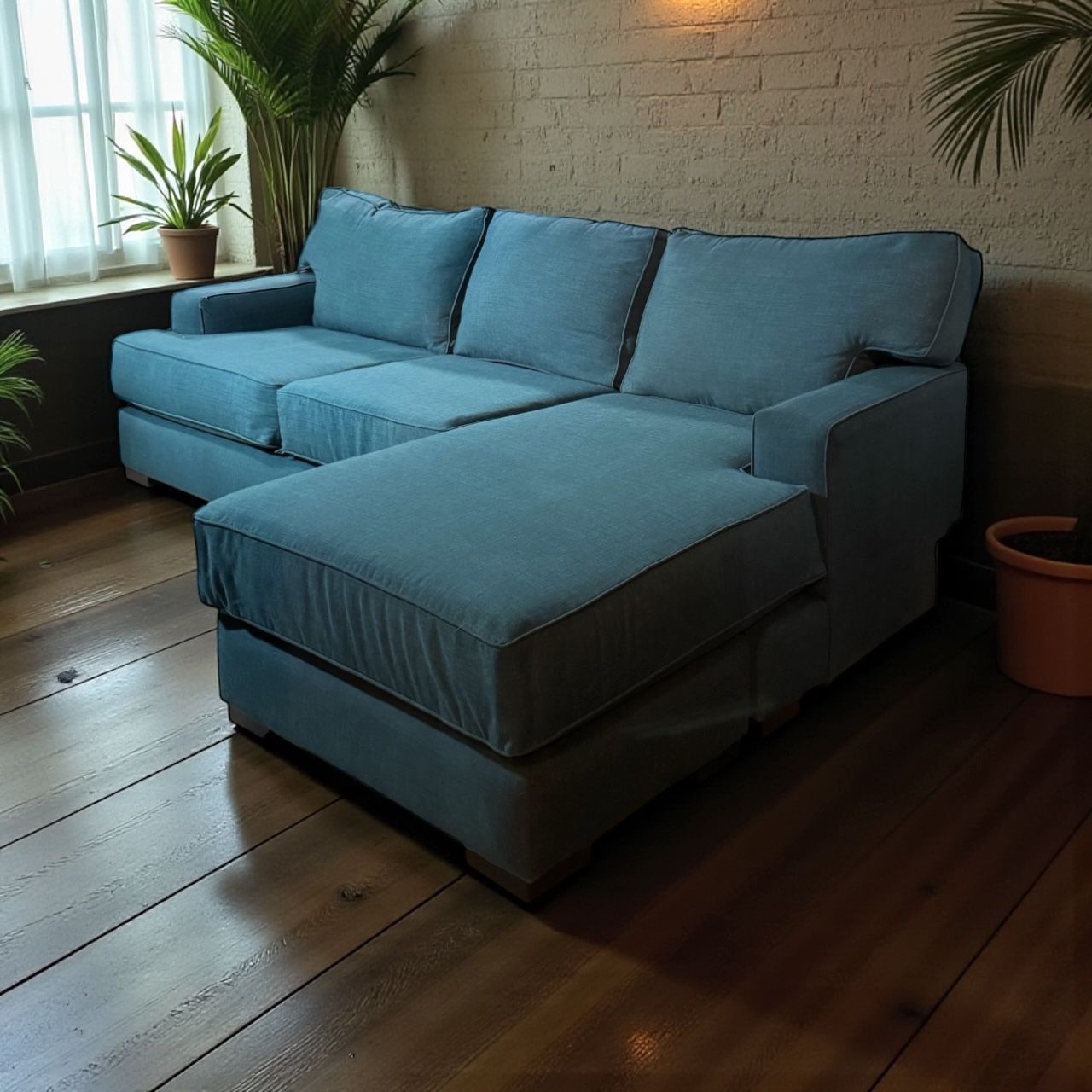 Modern Blue Sectional Sofa Couch with Reversible Chaise Lounge