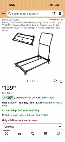 Folding Chair Dolly,Thickened Heavy-Duty Chair Cart Hold Up to 1500LBS, L-Shaped Chairs Rack Cart for Party Events, Rental Furniture Events, Store and