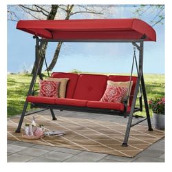 Mainstays Belden Park 3 Person Convertible Daybed Outdoor Steel Porch Swing with Canopy - Red
