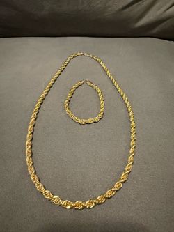 14k Gold Plated Rope Chain & Bracelet Bundle