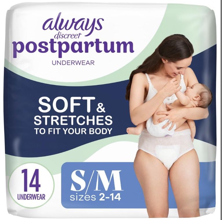 Always Discreet Postpartum And Adult Underwear For Women, Small/Medium, Maximum Protection, 14 Count