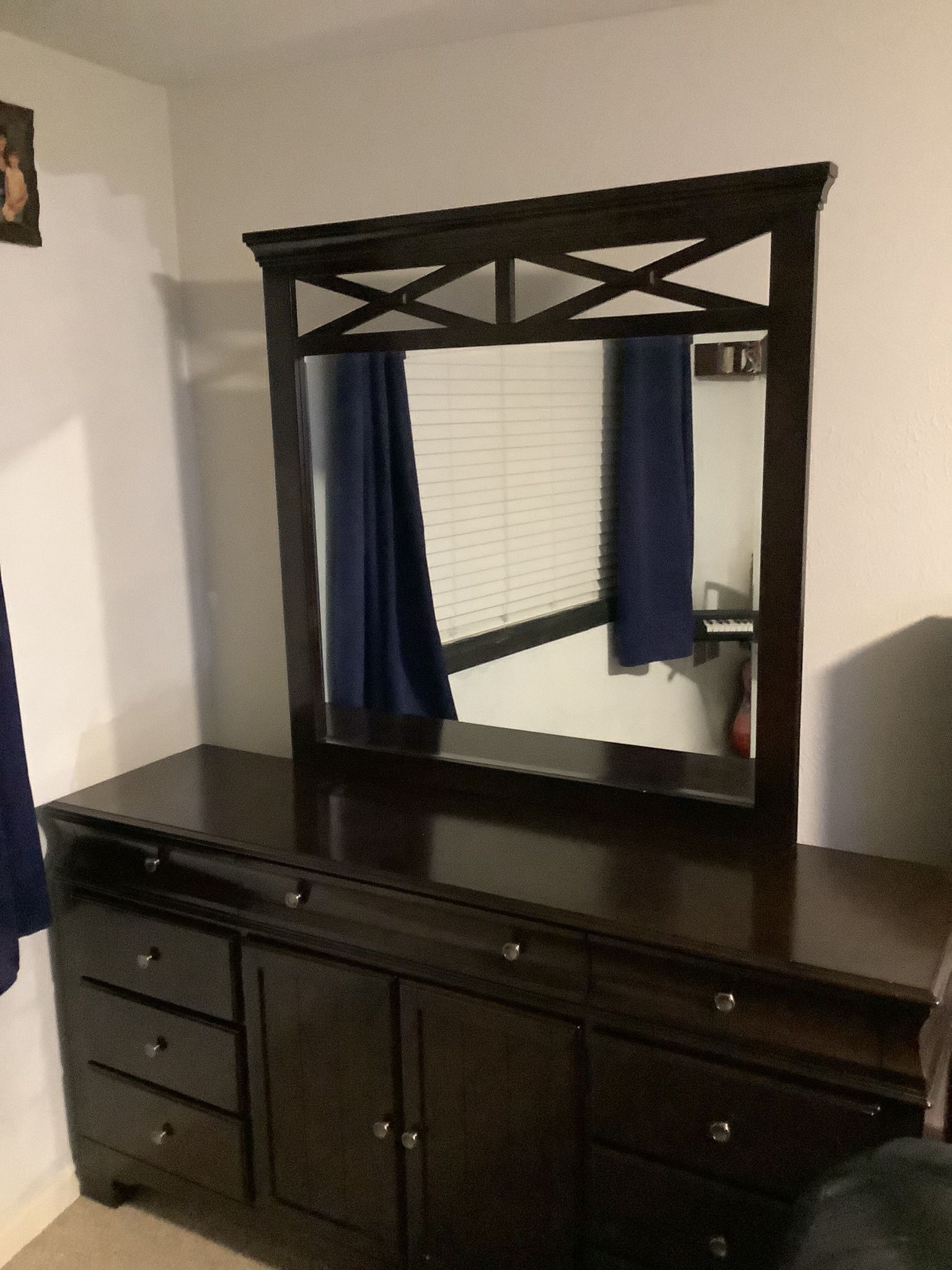 Ashley Furniture Real Mahogany Dresser With Mirror.