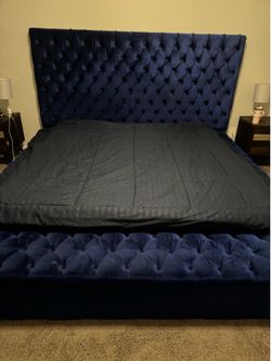 King Size Navy Blue Velvet Storage Bed Frame | Tufted Wingback | Wayfair | Frame Only