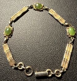 Gold Tone Synthetic Jade Stone Bracelet