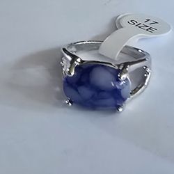NATURAL BLUE TANZANITE QUALITY TITANIUM SILVER NEW SIZE 7 RING