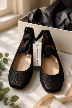 Janie and Jack Black Glitter Tie Ballet Flats