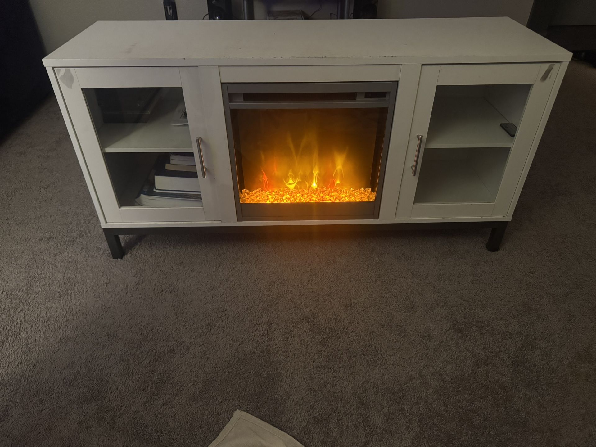 White Entertainment Center With Fireplace