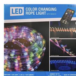 Color Changing LED Rope Light 18 feet with Remote For Indoor And Outdoor Use